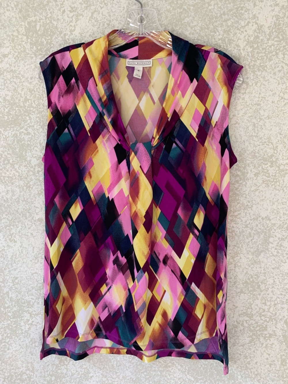 Dana Buchman Women‎ Geometric Diamond Print Cowl Neck Sleeveless Blouse Purple M